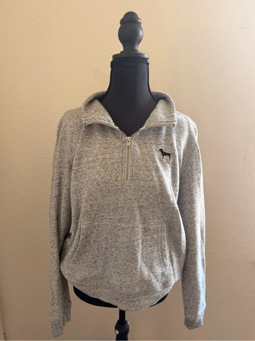 PINK Victoria's Secret Heather Gray Funnel Neck Sweatshirt with White Logo